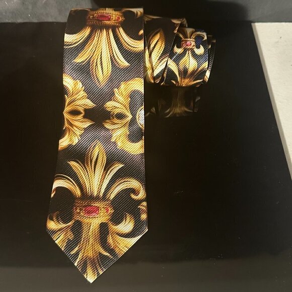 Fleur de Lis Bejeweled Ruby Gold Tie Mans Mens Neckwear Baroque Gift NWT Novelty - Picture 7 of 10